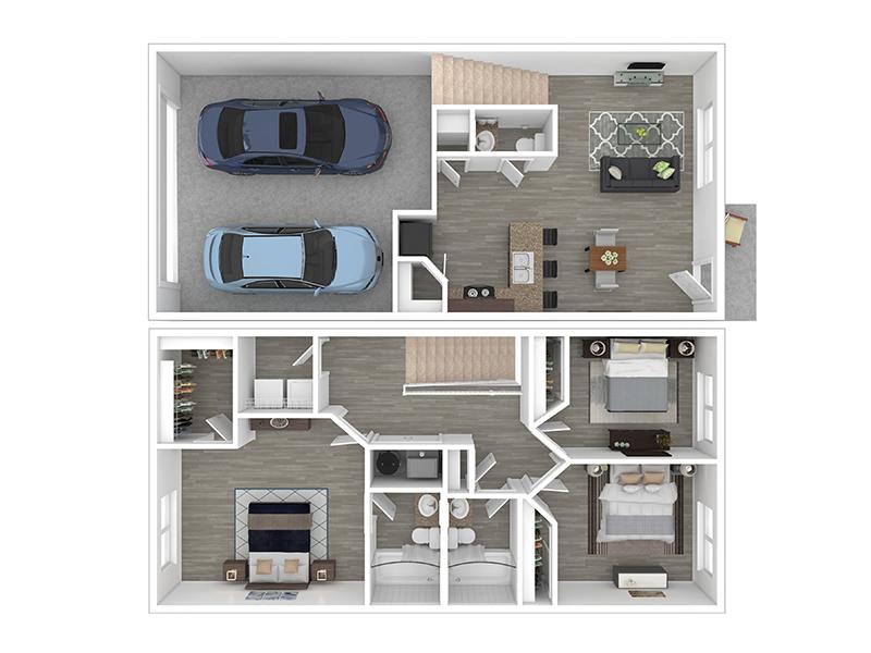 3x2.5-1387 Townhome floorplan at Mountain View Townhomes