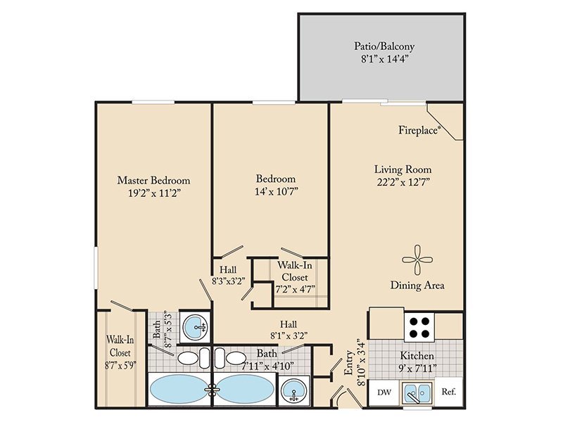 2 BEDROOM 2 BATHROOM B2 floorplan at Cedar Run