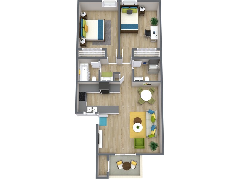 2 BR, 2 BA - 863 SF floorplan at Glenridge