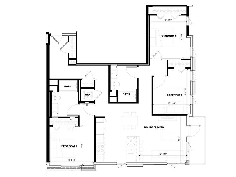 3 Bedroom A floorplan at Volta on Pine