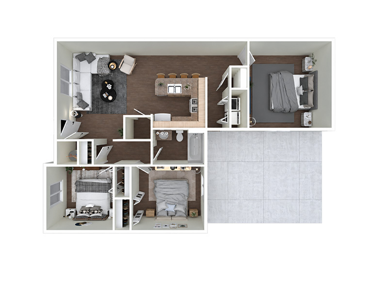 3 Bedroom 1 Bathroom floorplan at Park Shadows
