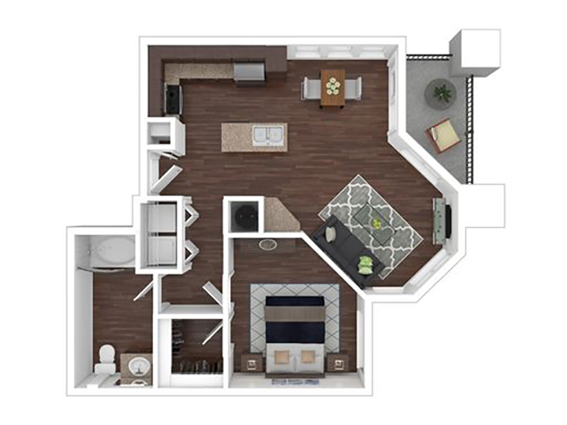 1x1 floorplan at Elevation Luxury