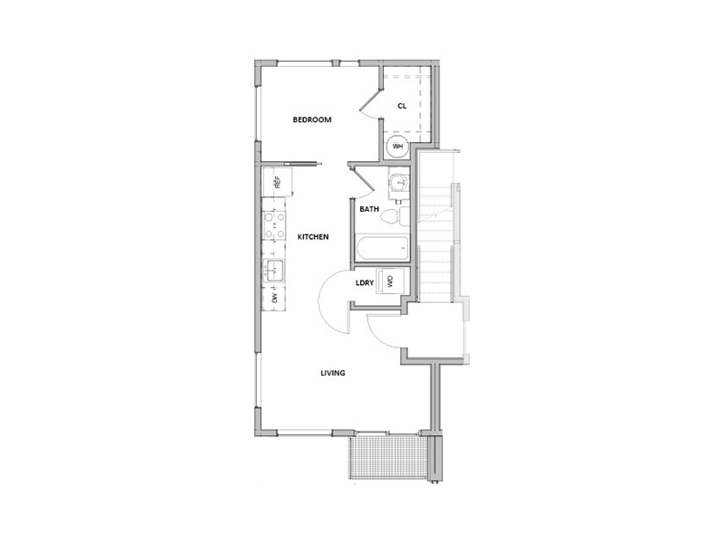 1x1B floorplan at Ash & River