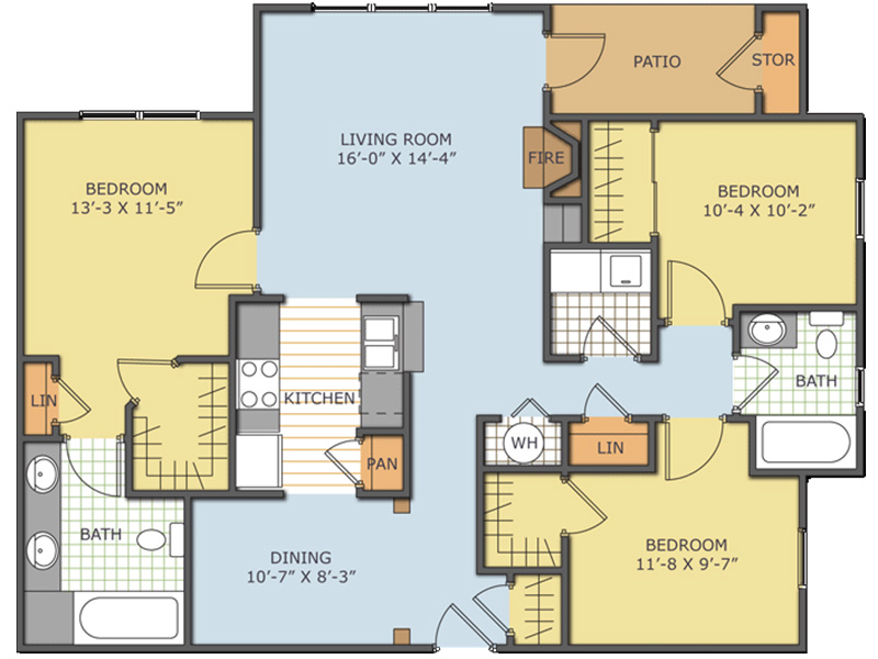 3 Bedroom 2 Bath 1429 floorplan