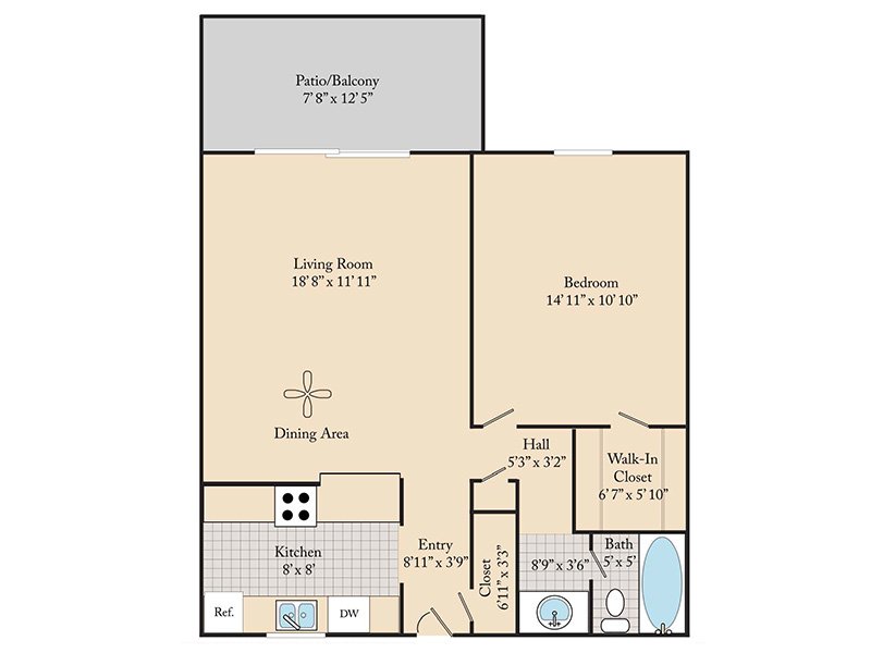 1 Bedroom 1 Bathroom A1 floorplan at Cedar Run