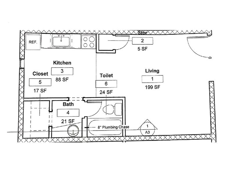 Studio floorplan at Arcos Phoenix