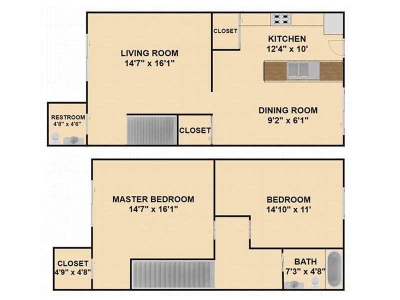 2 Bedroom 1.5 Bathroom floorplan
