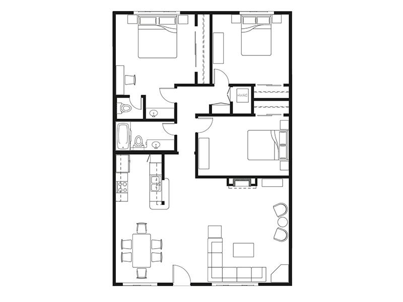 3x1.5 floorplan at Luxe 1801