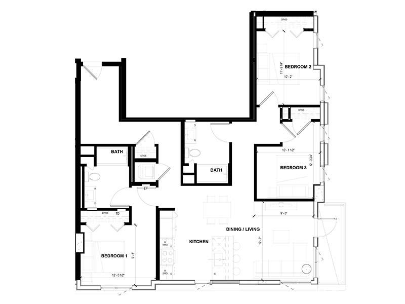 3 Bedroom B floorplan at Volta on Pine