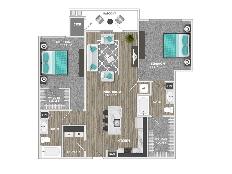 2 Beds, 2 Baths B2E