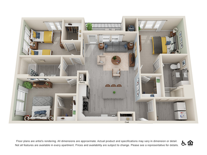 3X2-1352 floorplan at Northshore Apartments