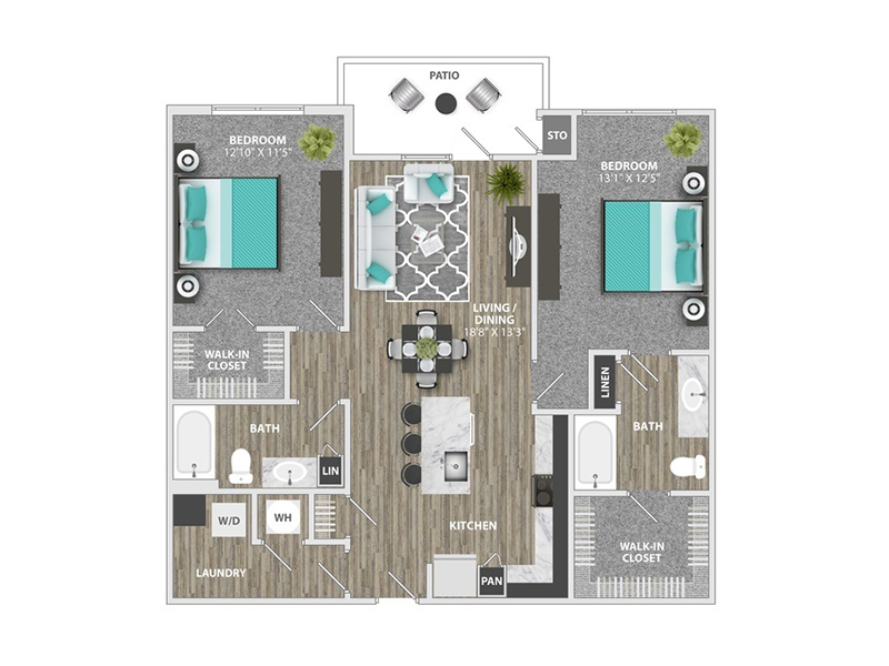 2 Beds, 2 Baths B2C