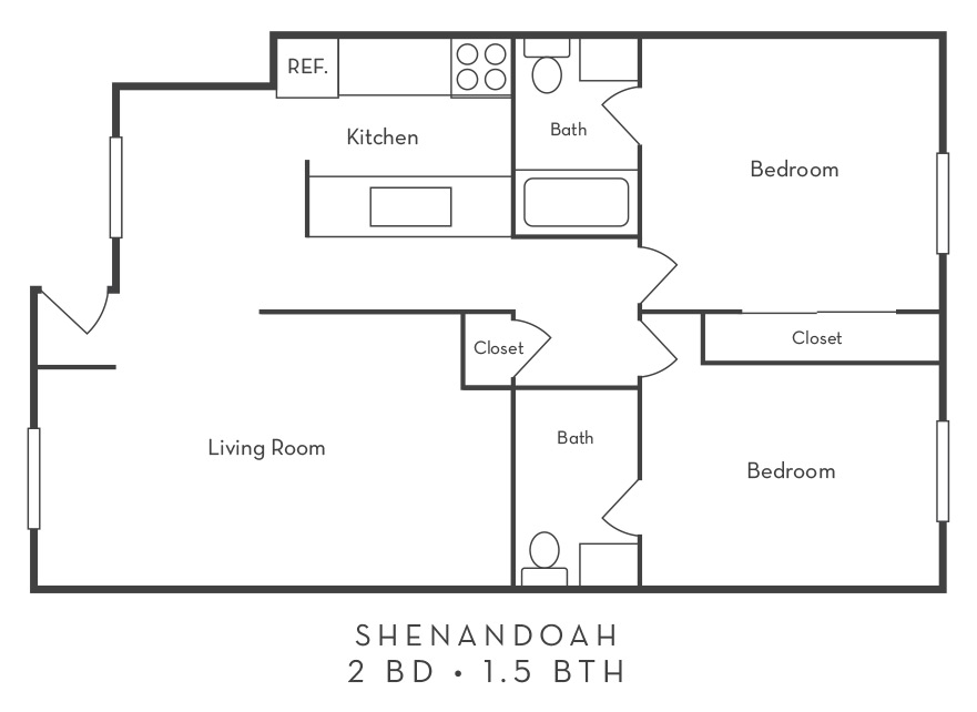 2 Bedroom 1.5 Bath
