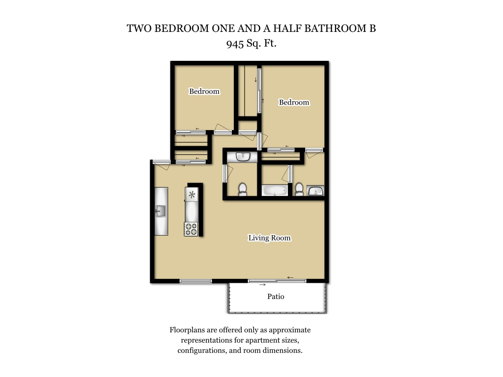 2 Bed 1.5 Bath Plan B floorplan at Camden Village