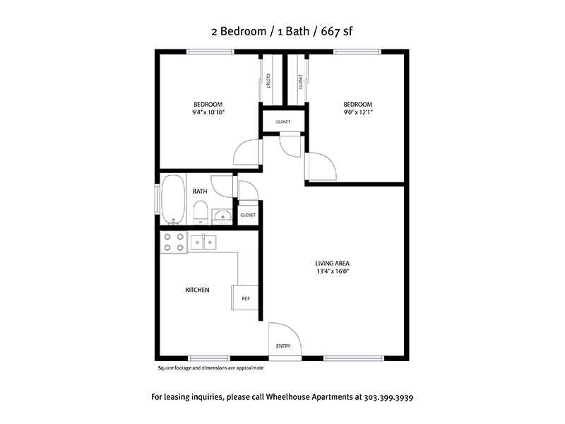 2 Bedroom 1 Bathroom 667sqft