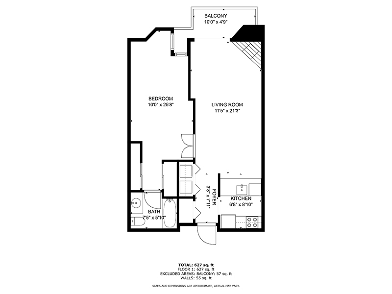 1x1-655 floorplan at Oceana Apartments