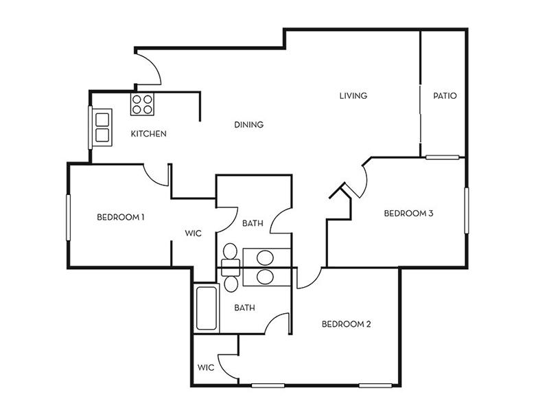 3x2 floorplan at The Cape