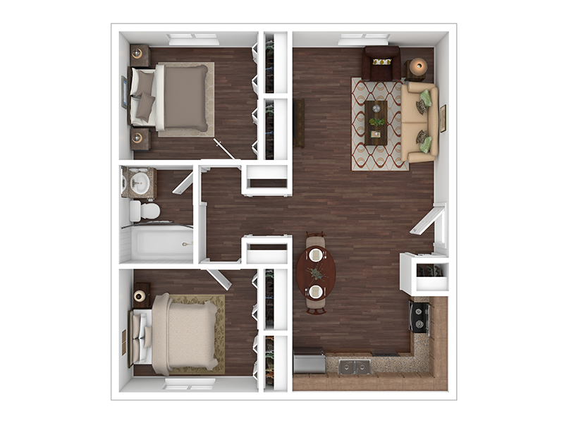 2x1b floorplan at Asbury Plaza