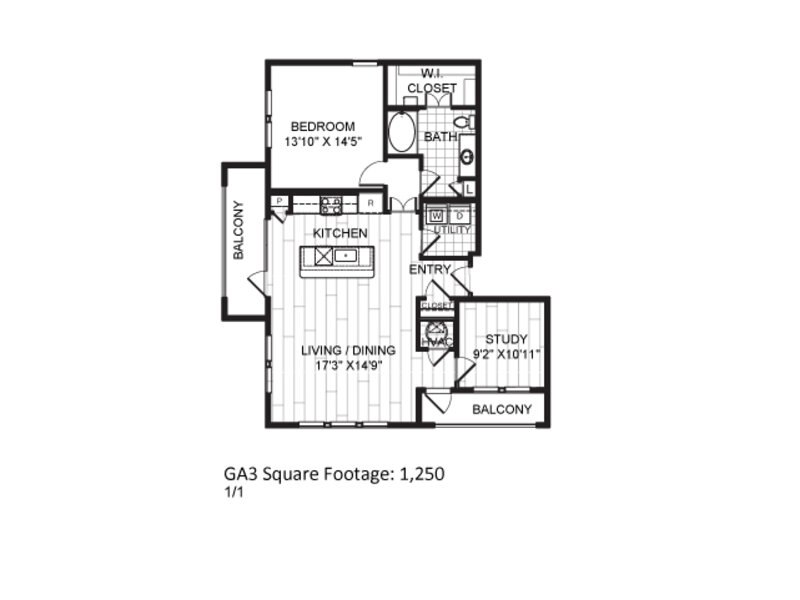 GA3 floorplan at The Moderne