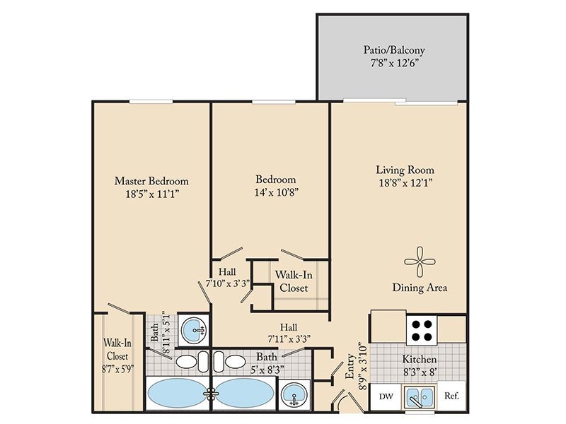 2 BEDROOM 2 BATHROOM B1 floorplan at Cedar Run