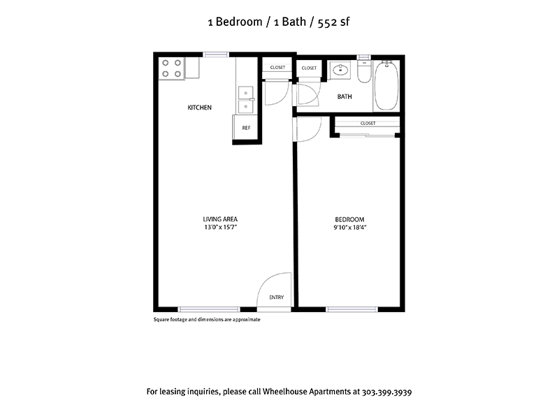 1 Bedroom 1 Bathroom 552sqft