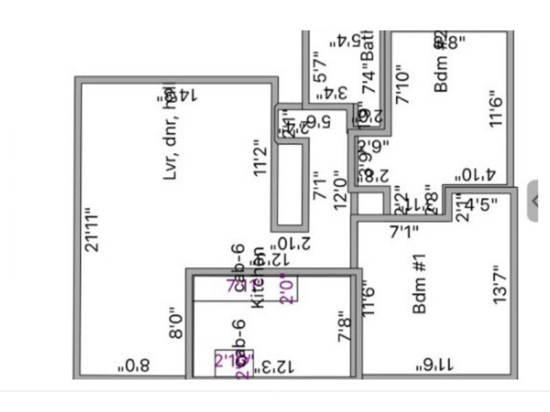 2 Bed 1 Bath floorplan