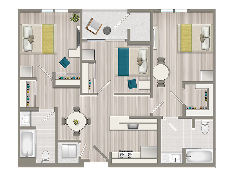 Co-Living Bathroom Studio floorplan at The Heights on Superior