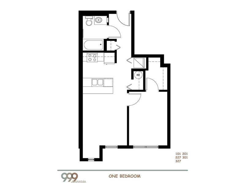 1B1 floorplan at 999 Hiawatha