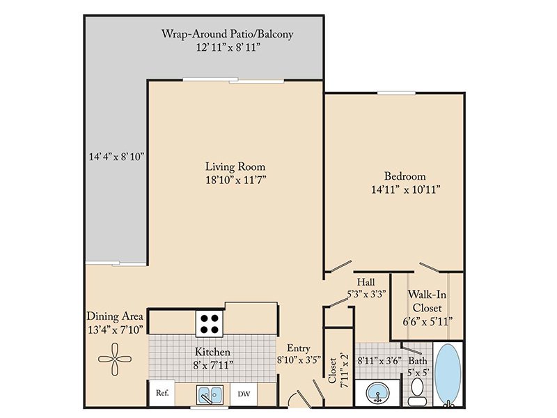 1 Bedroom 1 Bathroom A3 floorplan
