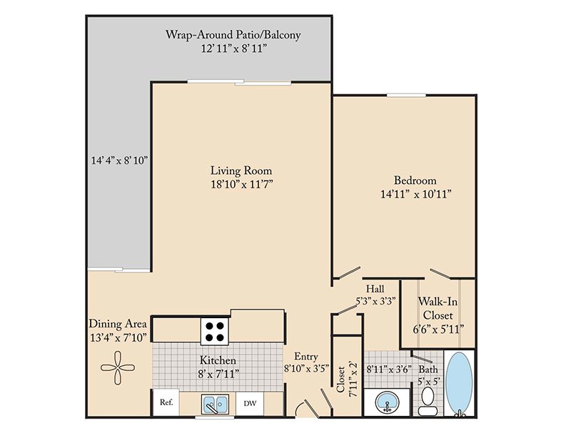 1 Bedroom 1 Bathroom A3 floorplan at Cedar Run