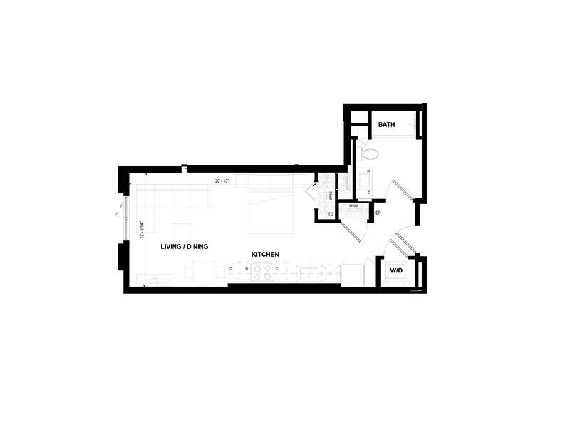 Studio A floorplan at Volta on Pine