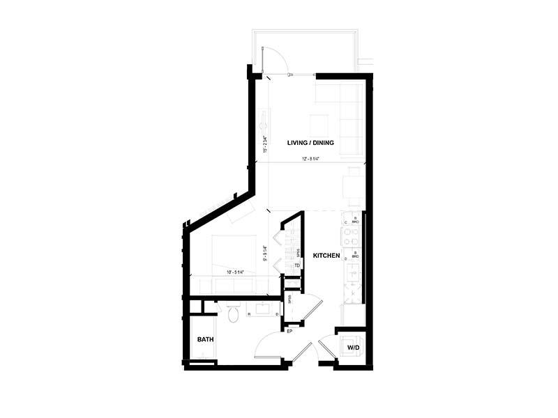 Studio B floorplan at Volta on Pine