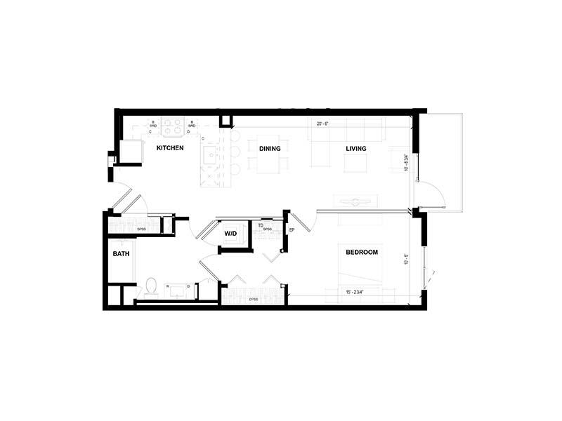 1 Bedroom D floorplan at Volta on Pine