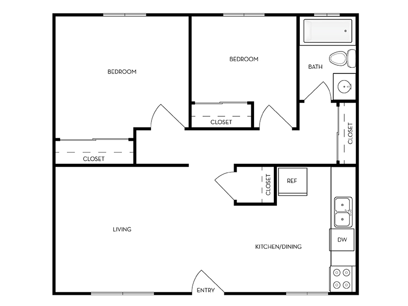 2 Bedroom 1 Bathroom floorplan
