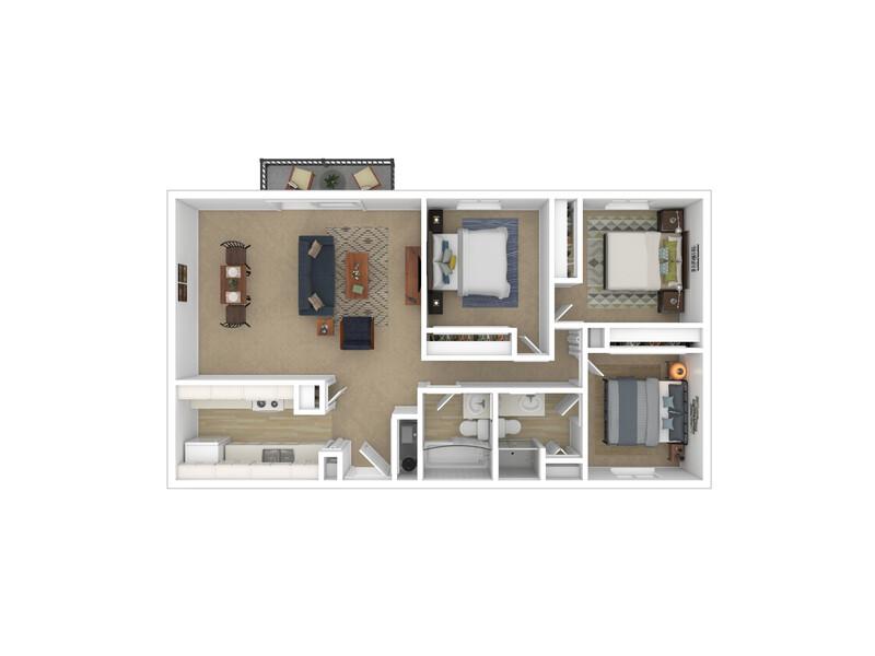 3 bedroom 2 bathroom floorplan at Falcon Run