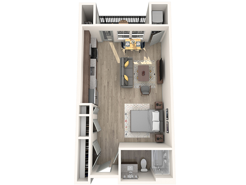 Studio floorplan at Kalon Luxury Apartments