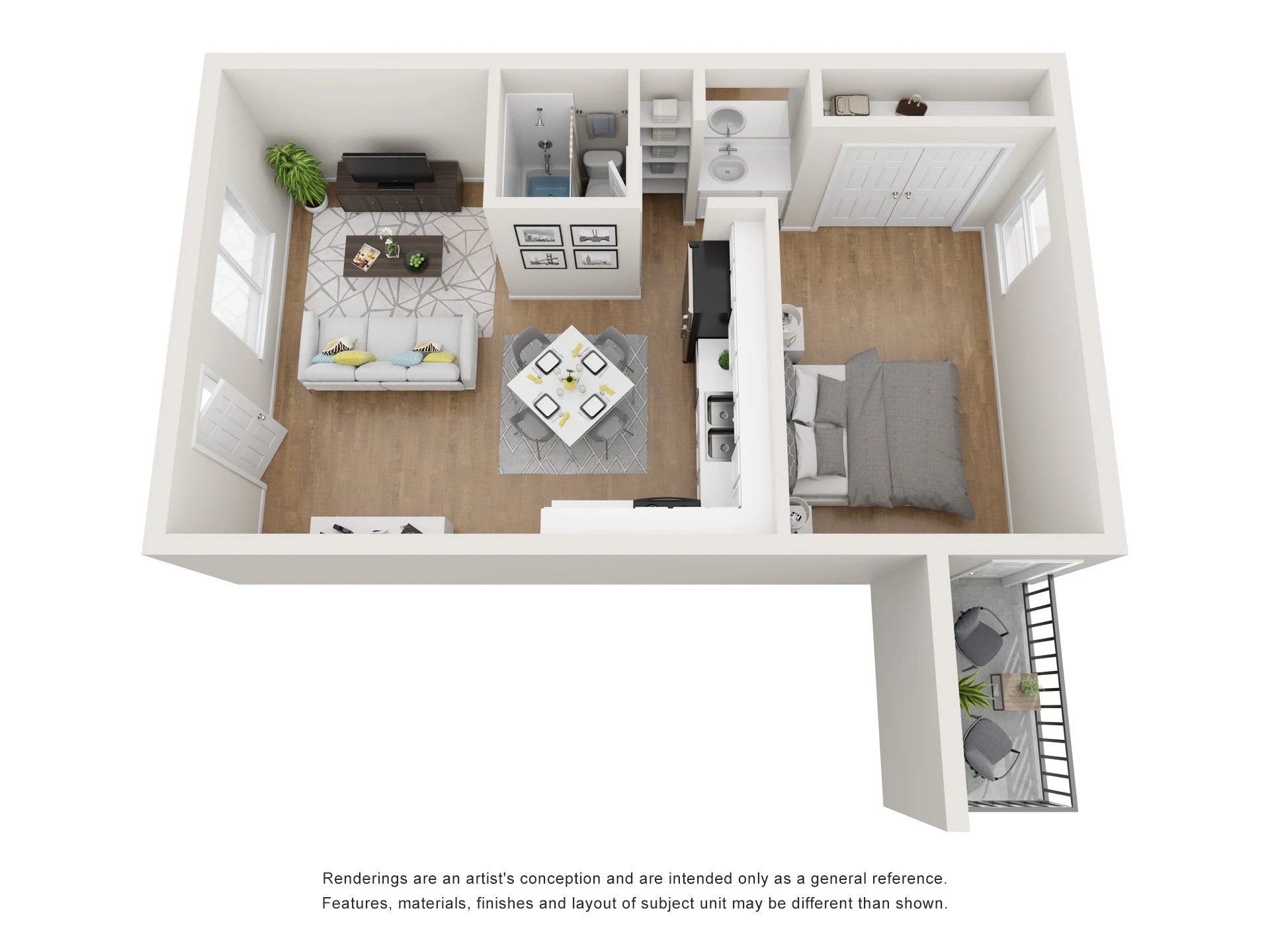 1x1b floorplan at Arcadia Gardens