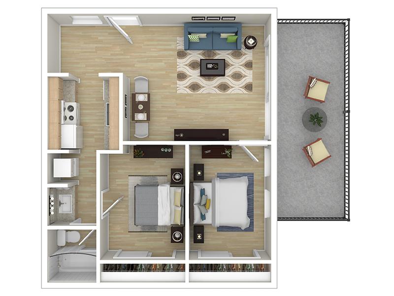 2 Bedroom 1 Bathroom floorplan at Enclave