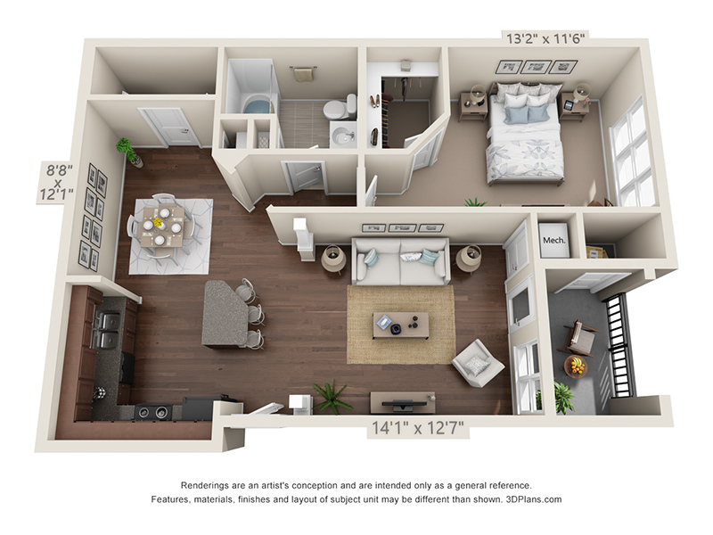 1x1-866 Full Renovation floorplan at The Crest at Brier Creek