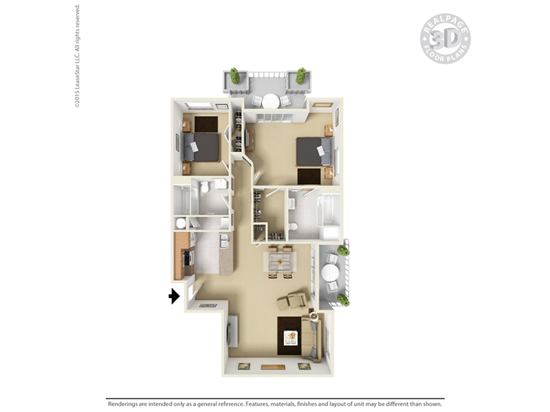 solitude 2 bedroom 2 bathroom floorplan at Elevate on 5th