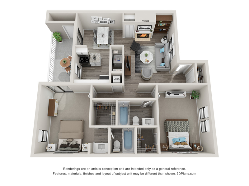 B2BU floorplan at Orchard Park Apartments