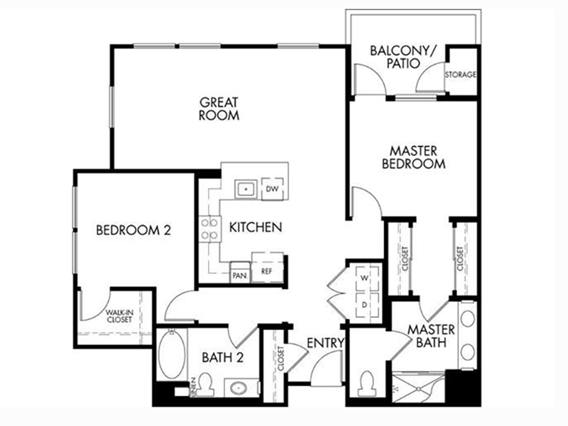 2BDDR floorplan at Oasis Anaheim