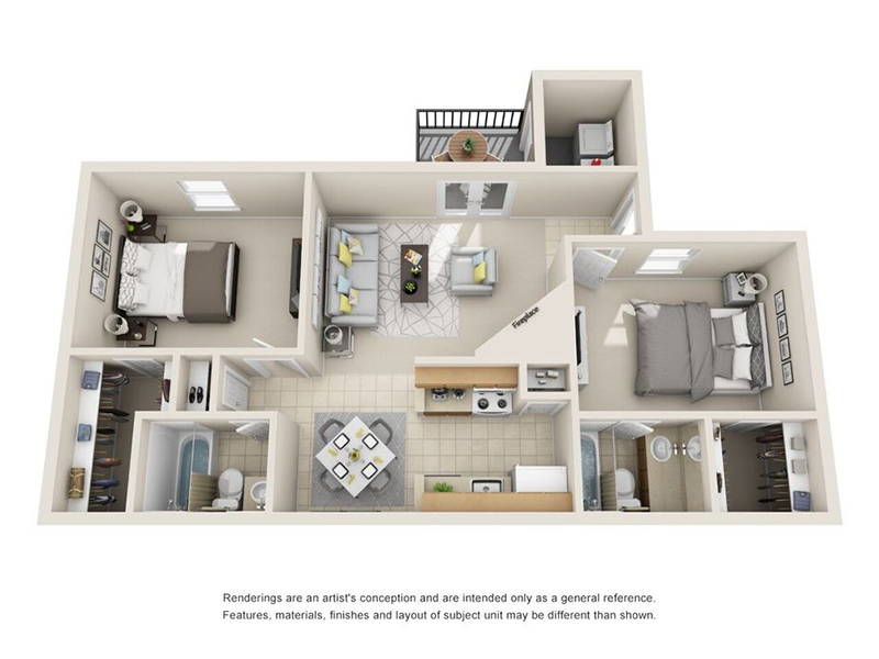 2x2-916 floorplan at Telegraph Hill