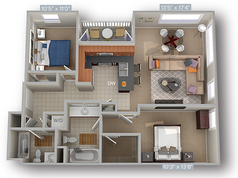 2 Bed 2 Bath 1023 floorplan at The Thomas