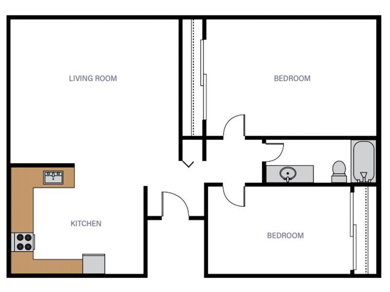 2 Bedroom 1 Bathroom GR floorplan at Echo Pointe