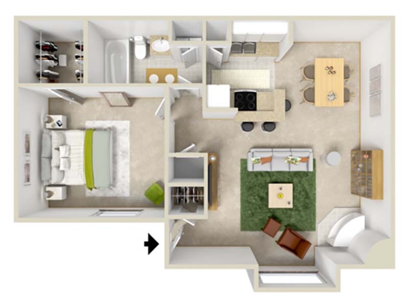 1 bed 1 bath A2