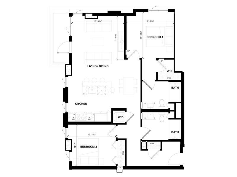 2 Bedroom C floorplan at Volta on Pine