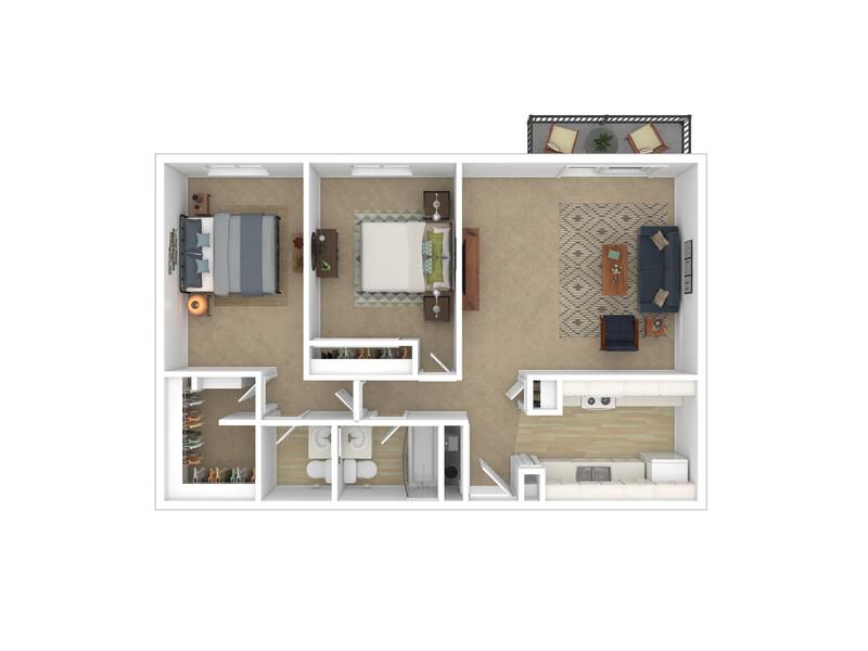 2 bedroom 2 bathroom floorplan at Falcon Run