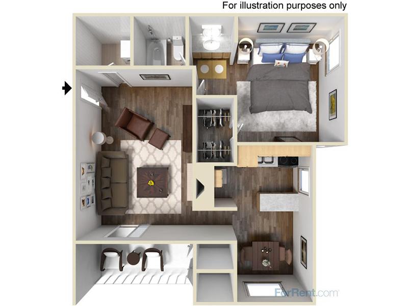 1x1-710-Full Renovation-Gray and White floorplan at The Preserve at City Center