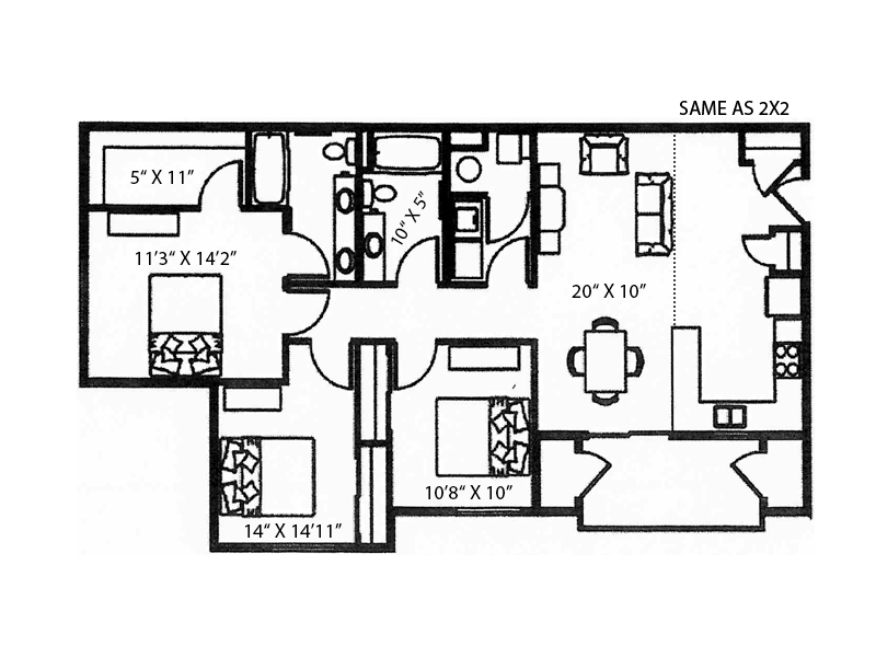 3 Bedroom 2 Bathroom B floorplan